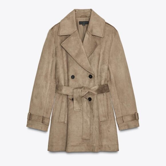 NWT Zara Faux Suede Trench Coat - Picture 5 of 8